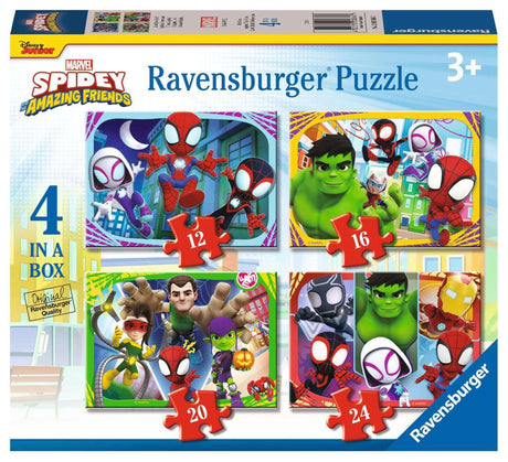 Ravensburger spidey og hans fantastiske venner 4in1box puslespil - 12+16+20+24 brikker - børnepuslespil