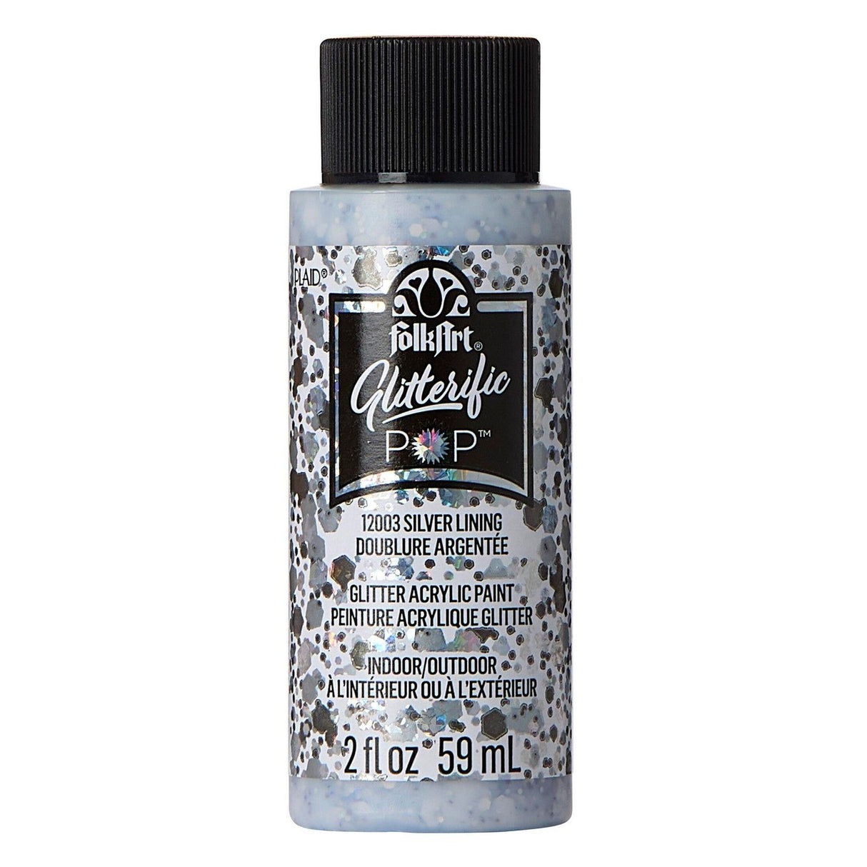 Folkart • glitrende pop akrylmaling sølvforing 59ml