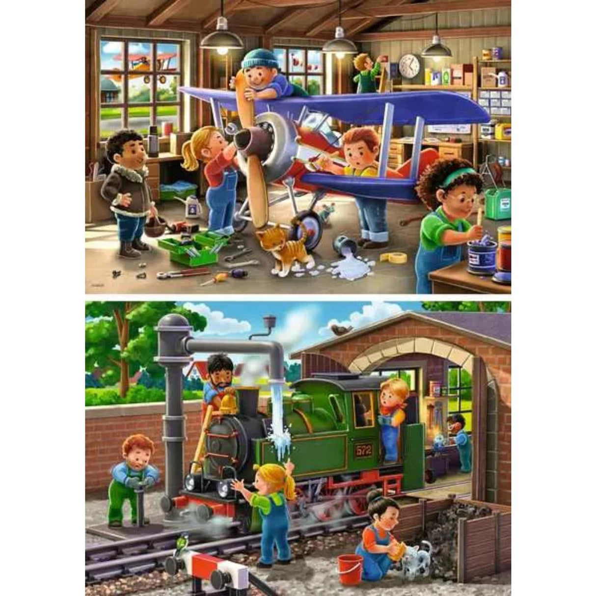 Ravensburger puslespil reparation af fly og tog 2x24 brikker