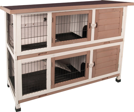 Flamingo kaninbur kombination 2 – brun – 4 døre – 2 separate hytter muligt