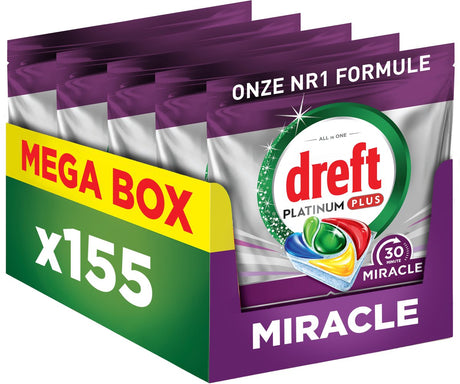 Dreft platinum miracle alt-i-én - 30 minutters mirakel opvasketabletter - citron - 155 stk.