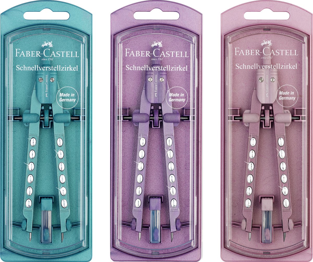 Faber-castell hurtigjusteringskompas - fabriksglimt - assorterede farver - fc-174323