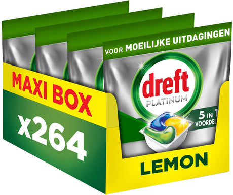 Dreft platin opvasketabletter citron - svære udfordringer - fedtet filter - 4 x 66 stk.
