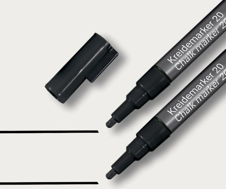 Sigel kridtmarkør - sort - rund spids 1-2 mm - sæt med 2 stykker - si-ba177