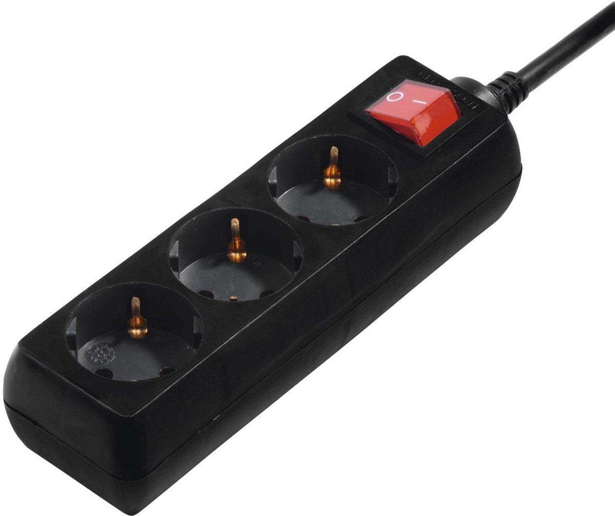 Hama strømskinne med afbryder - 3-vejs - 5m kabel - sort