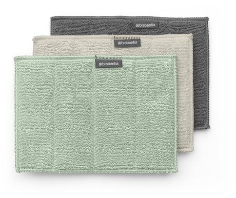 Brabantia mikrofiberklude til vask - sæt med 3 - 16 x 22 cm - blød beige mørkegrå jadegrøn