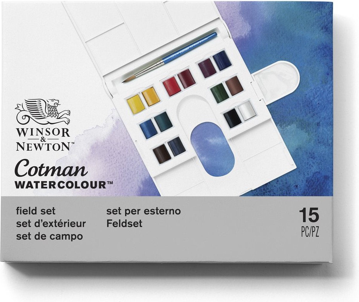 Winsor Newton 0390083 Cotman akvarelfarvesæt – feltsæt – 14 halve pander akvarel – Kompakt rejseakvarelsæt med pensel