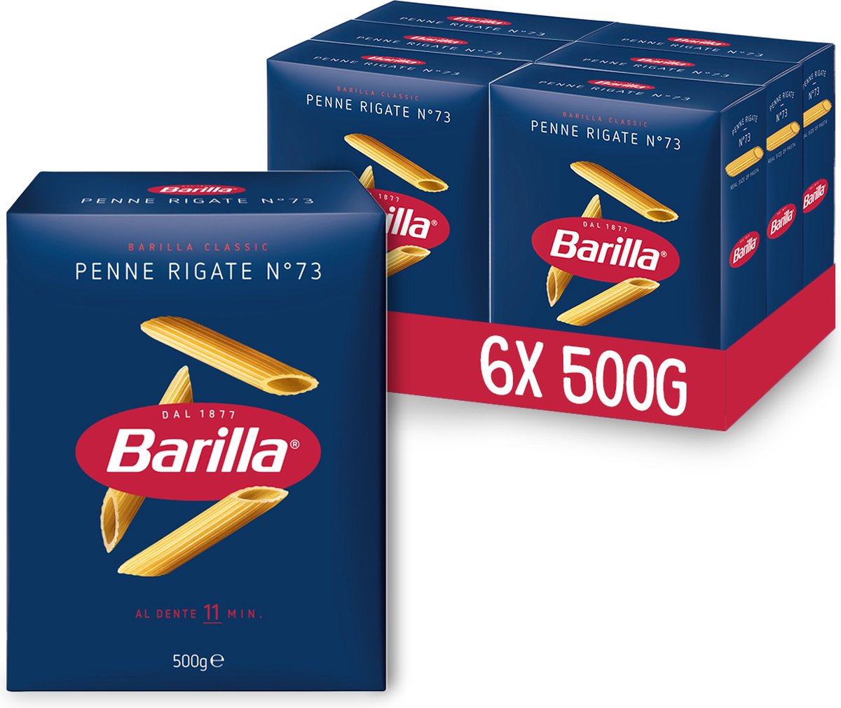 Barilla penne rigate - traditionel italiensk - pasta - 6 x 500g