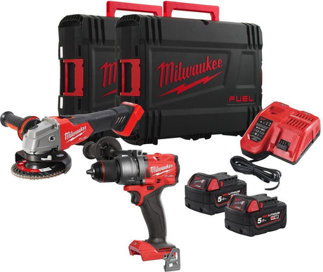 Milwaukee m18 fpp2e3-502x | m18 fuel™ batteriværktøjssæt 2-kit (m18fpd3, fsag125x (2x 5.0ah batteri + oplader i HD-boks) - 4933492516