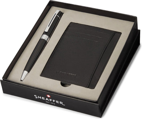 Sheaffer kuglepen gavesæt - 300 g9312 - blank sort forkromet - med kreditkortholder - sf-g2931251-2