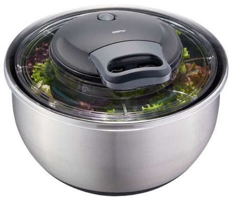 Gefu pullit salatspinner 4,5 liter – rustfrit stål – med snøre og stopknap – ø 25 cm