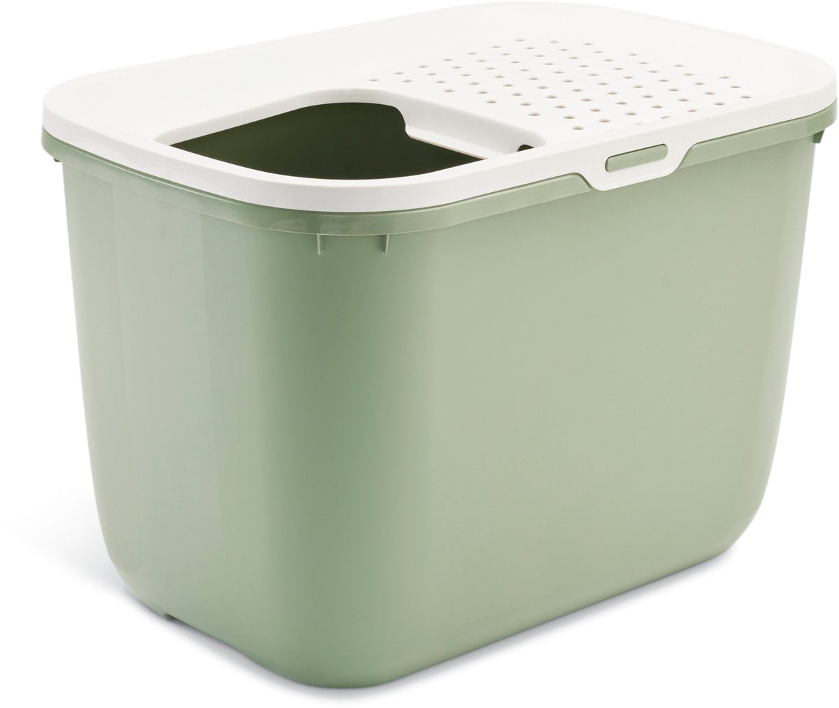 Savic hop in - kattebakke - topindgang - botanisk grøn hvid - 58,5 x 39 x 39,5 cm
