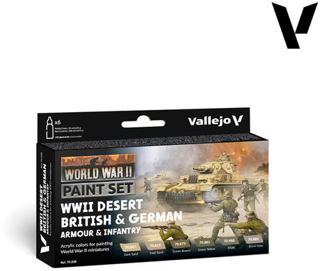 Vallejo val70208 - model farve - WWII ørken britisk tysk rustning infanteri sæt 6 x 18 ml