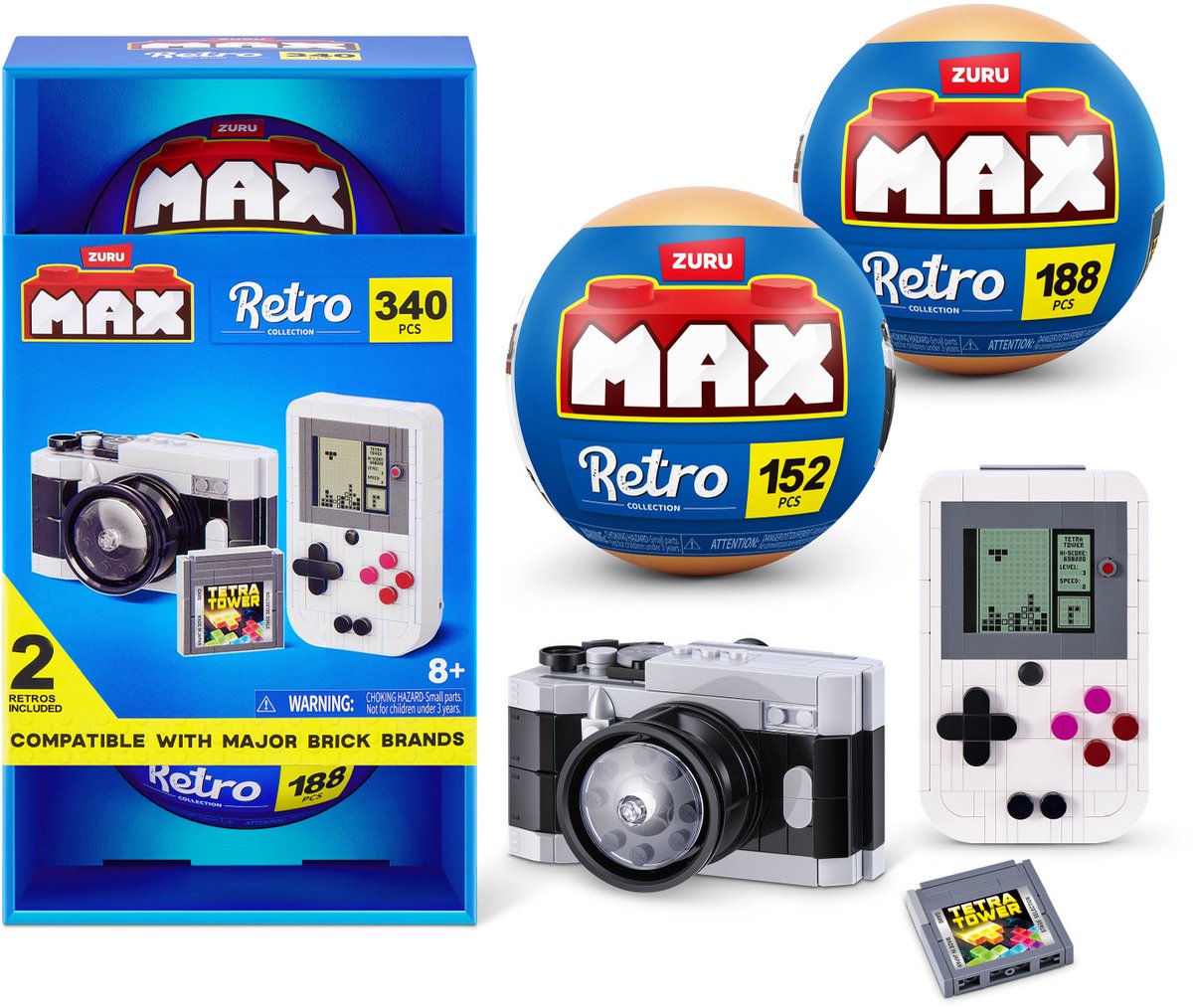 Max build more premium retro s2 byggeklodser kollektion 2-pack (bærbar kamera spilkonsol) fra zuru