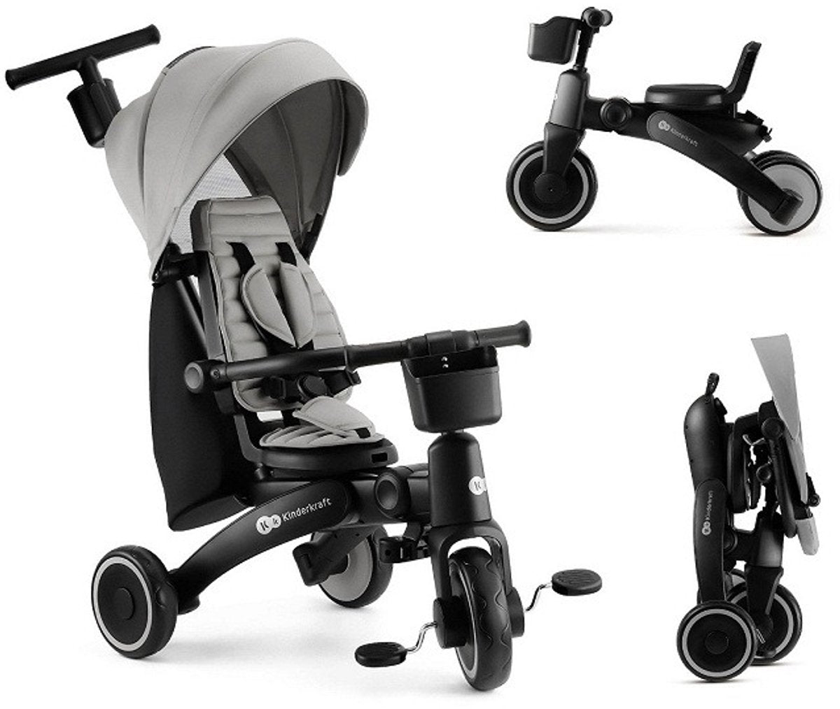 Kinderkraft jazz 2 5-i-1 trehjulet cykel til børn - i 9 måneder til 5 år - 360° drejeligt klik-drejesæde, justerbart forældrehåndtag og solhætte - grå