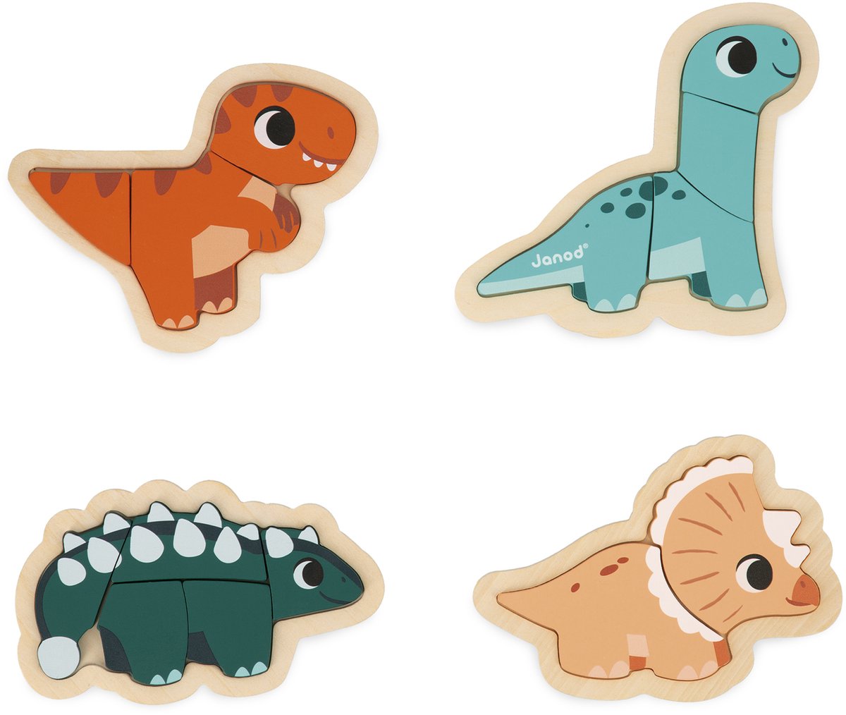 Janod - dino - 4 dino-puslespil i træ