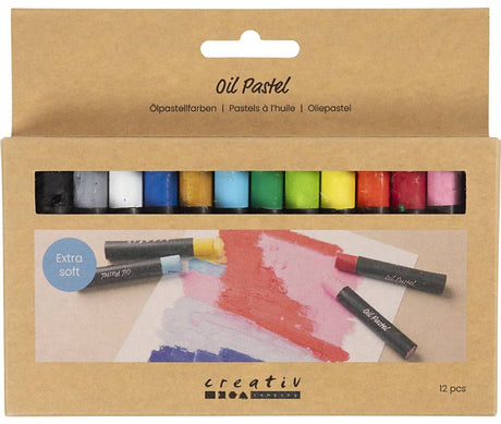 Creativ company oliepastell, l: 7 cm, tykkelse 11 mm, standardfarver, 12 stk. 1 æske