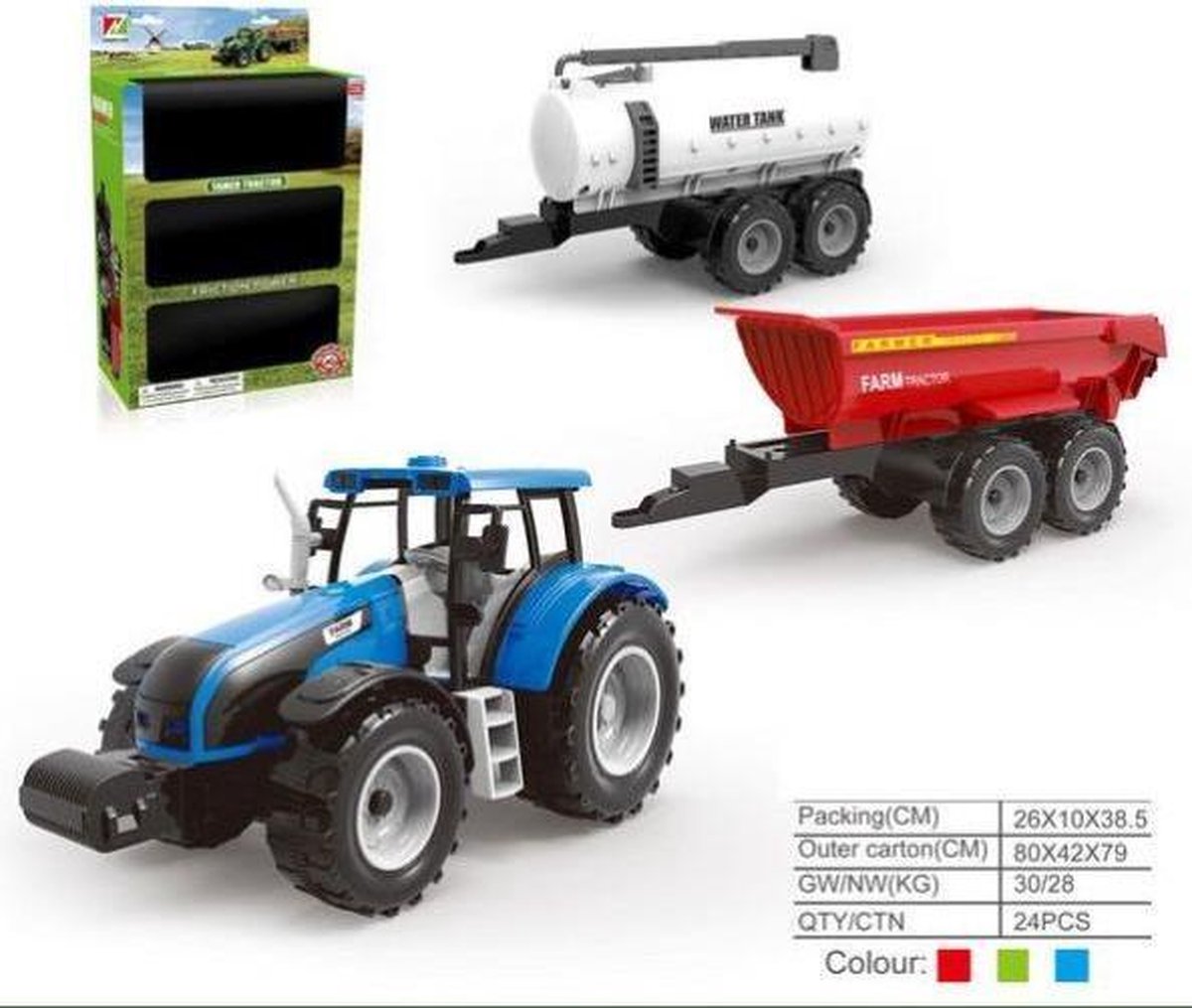 Amuuso 1:32 traktor med 2 trailere 26x10x38,5cm