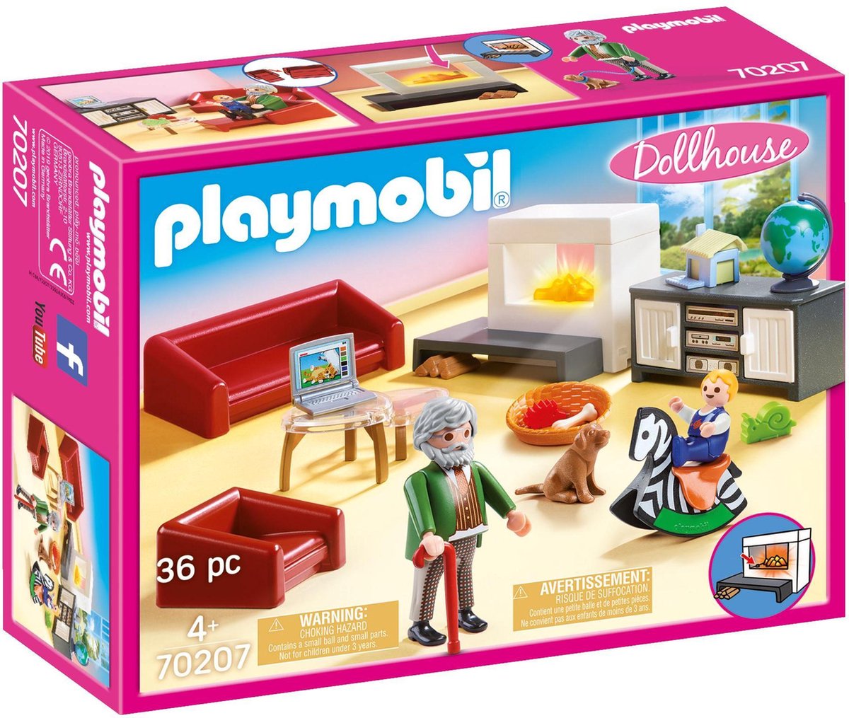 Playmobil dukkehus stue med pejs - 70207