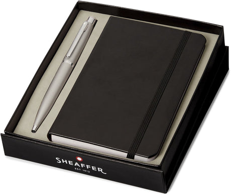 Sheaffer kuglepen gavesæt - vfm g9400 - sort og mat sølv - nib m - skrivefarve sort - + a6 notesbog - sf-g2940051-4