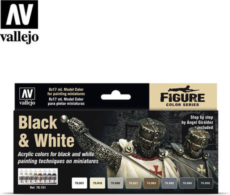 Vallejo model farve sort hvid - 8 farver - 17ml - 70151