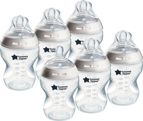 Tommee tippee naturlig start sutteflasker, 0m+, sutteflasker sæt med 6, 260 ml, brystformet sutte til naturligt sutte, lav flowhastighed, selvsteriliserende og BPA-fri, babyfodring.