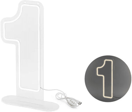 Partydeco - neon LED nummer 1 - 50 cm - varm hvid