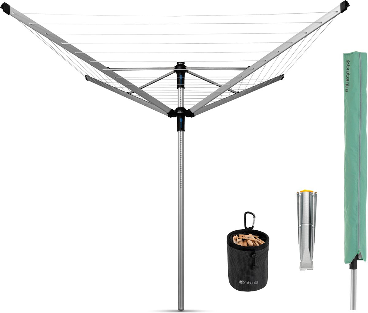 Brabantia lift-o-matic advance tørretumbler - 50 m - med metaljordanker, beskyttelsesdæksel og tøjklemmepose - metallisk grå