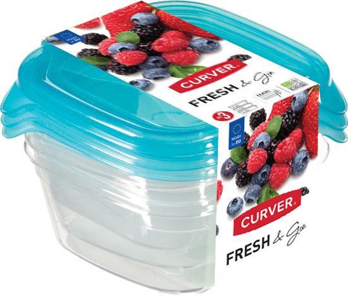 Curver sæt fresh go square - 3x0,25l - gennemsigtig blå