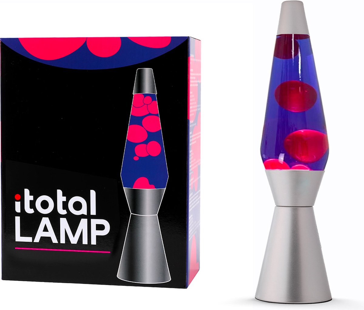 I-total lavalampe - lavalampe - humørlampe - 40x11 cm - glasaluminium - 30w - lilla med pink lava - sølvgrå - xl2343