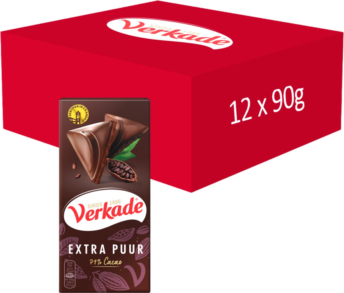 Verkade - chokoladebar - ekstra mørk - 12 x 90 gram