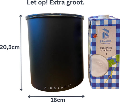 Planetarisk design - luftlandskab - bemærk 1 kilo! - kaffebønner - opbevaringsglas - vakuum - kaffe - stål - mat sort - tjek størrelse: stor!