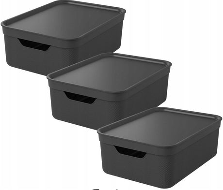 Rotho jive opbevaringsbokse sæt med 3 opbevaringsbokse 10 l med låg, plast (pp genbrugt), sort antracit, 3 x 10 l, 36,5x26,5x13cm