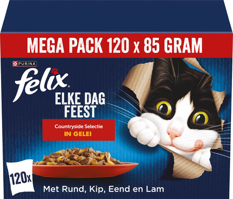 Felix hver dag fest på landet - våd kattefoder - oksekød kylling and lam - 120 x 85 g