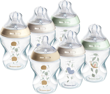 Tommee tippee naturlig start sutteflasker, sæt med 6 x 260 ml sutteflasker - lav tilførselshastighed 0m+ - dekoreret