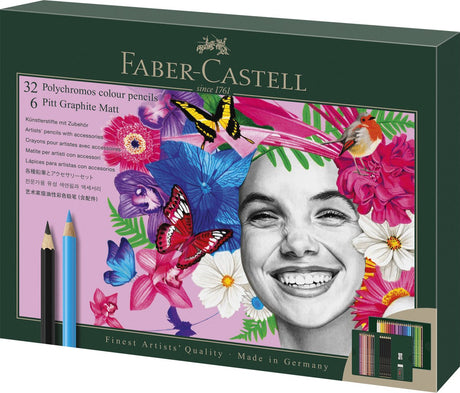 Faber-castell tegnesæt - polychromos og pitt grafit mat - 40 dele - fc-210053