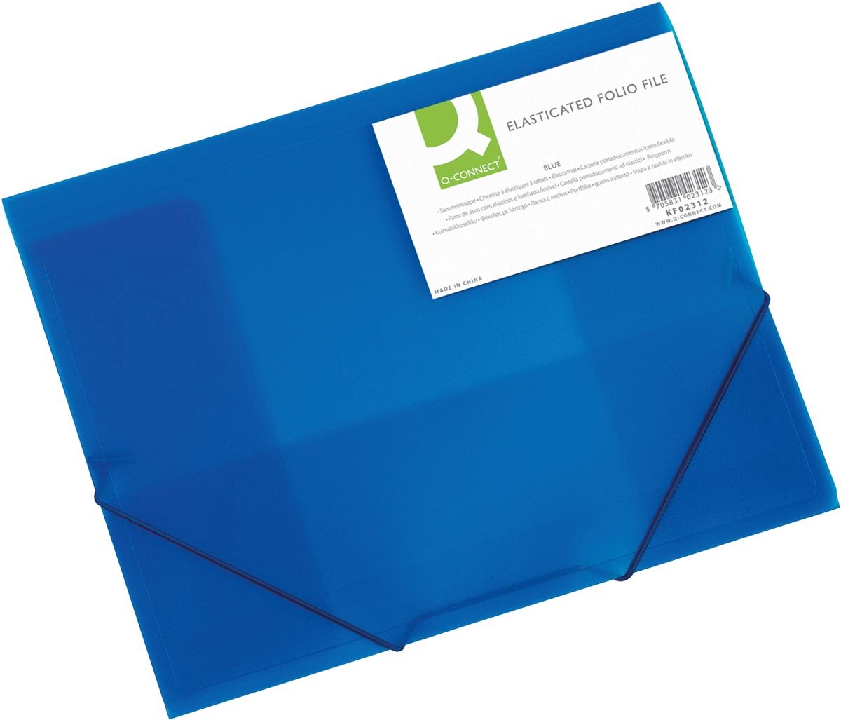 Q-connect elastomappe, a4, 3 klapper og elastikker, gennemsigtig pp, blå 24 stk.