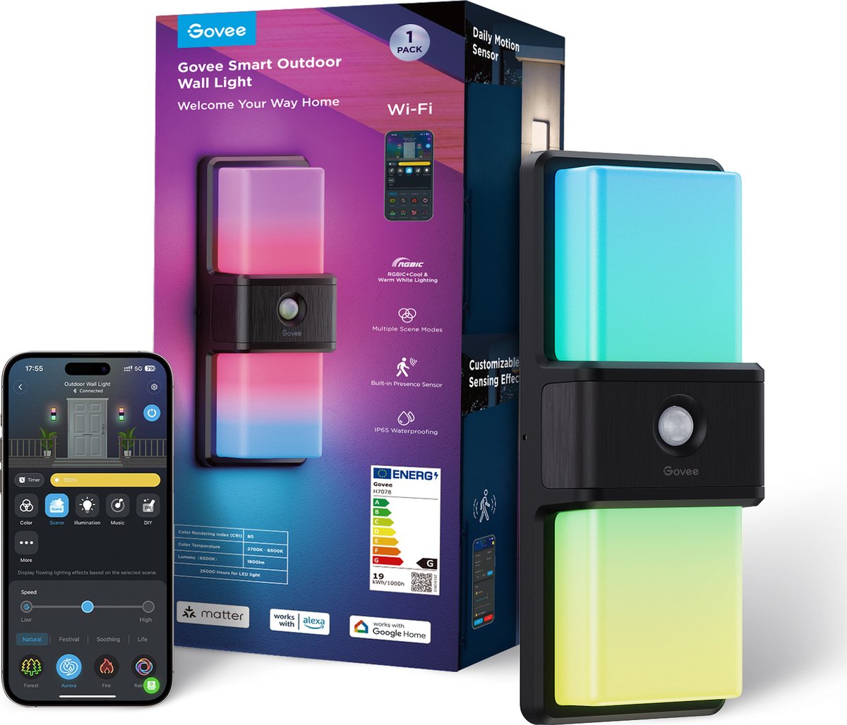 Govee smart udendørs væglampe matter rgbic - 1500 lumen