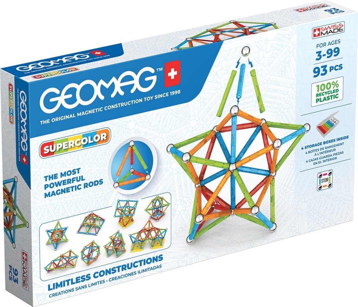 Geomag super farve genbrugt - magnetisk byggelegetøj med paneler - 93 styk - fra 3 år