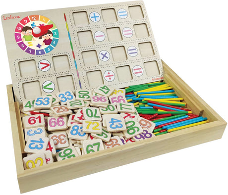 Lexibook bio toy® matematikskole - trææske med tegnebræt til at lære matematik med farveblyanter, viskelæder, pinde og 5 kort med multiplikationstabeller