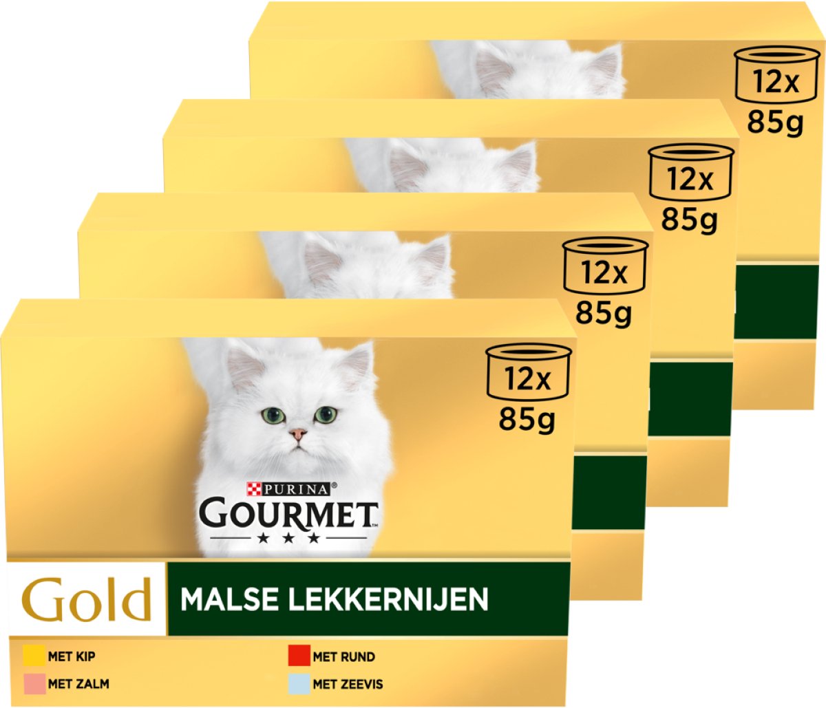 Gourmet guld møre godbidder - kattemad vådfoder - kylling laks oksekød havfisk - 48 x 85 g