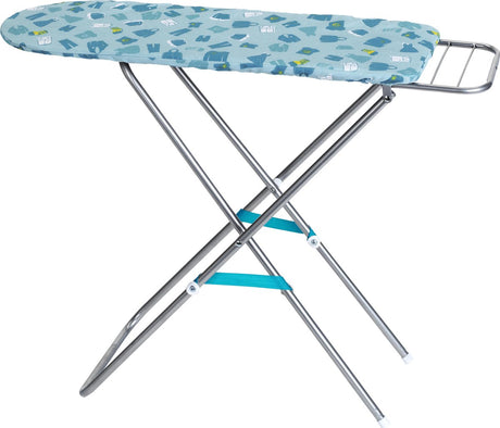 Klein legetøj strygebræt - 20,5x71x62 cm - højdejusterbar - robust metal med beklædningsmotiv - blå