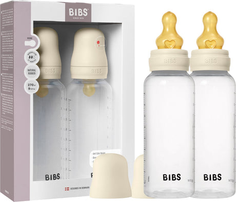 Bibs sutteflaske 270 ml naturlig latex gummi pattepakke 2 styk - anti-kolik, BPA-fri, rund sutte, medium flow, let vægt og nem at rengøre, velegnet til nyfødte babyer 0+ år - elfenben