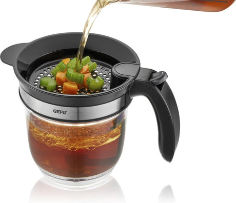 Gefu fluido fedtudskiller 1 liter - adskillelse af fedt fra suppe og sovs - med sigte og tudhåndtag