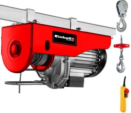 Einhell el-kabeltalje tc-eh 500 - 800 w - 250 kg ved 11,5 m - 500 kg ved 5,7 m (med remskive) - nødstop - automatisk bremse - inkl. remskive