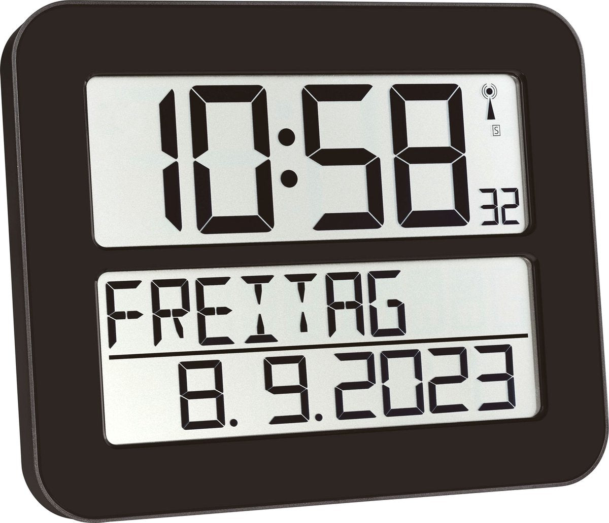 Tfa dostmann 60.4512.01 - ur - digital - radiostyret - 7 sprog - anden gang - alarm - snooze - LCD - sort