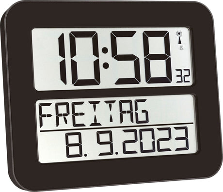 Tfa dostmann 60.4512.01 - ur - digital - radiostyret - 7 sprog - anden gang - alarm - snooze - LCD - sort
