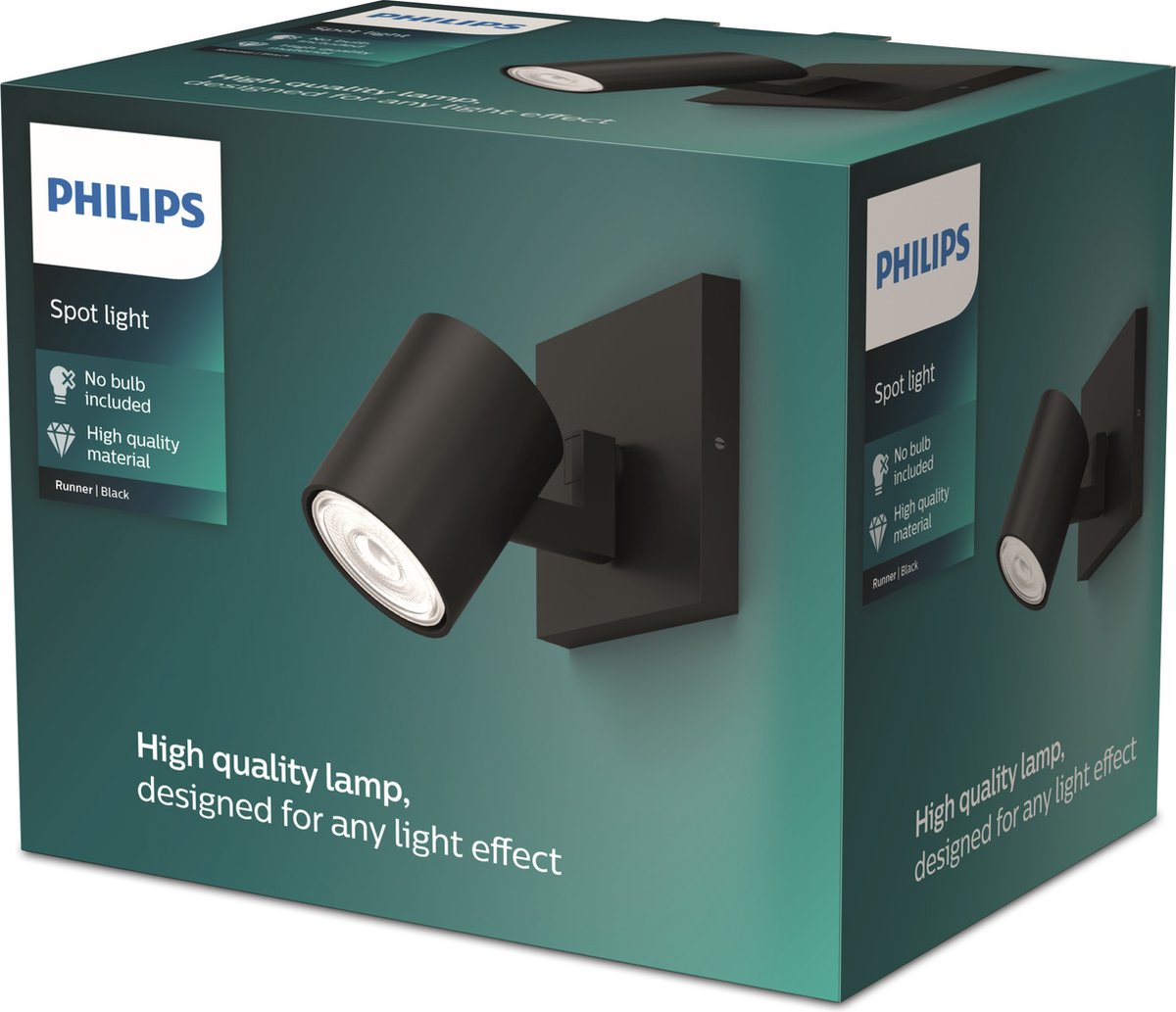 Philips led philips runner opbouwspot - 1-lichts - zwart