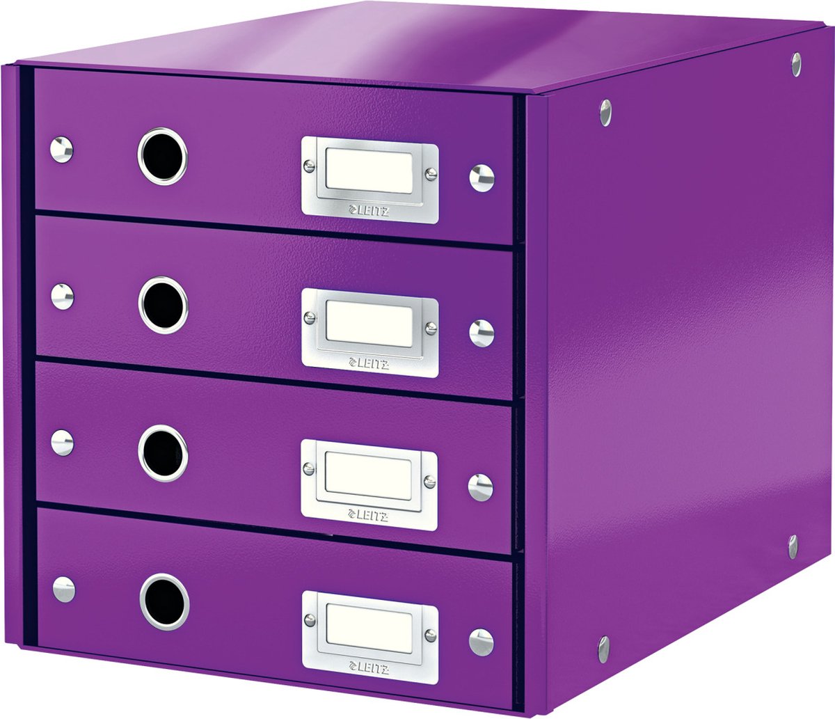 Leitz wow click store kommode med 4 skuffer - 81 % genbrugspap - til A4-formater - pladsbesparende opbevaring - lilla