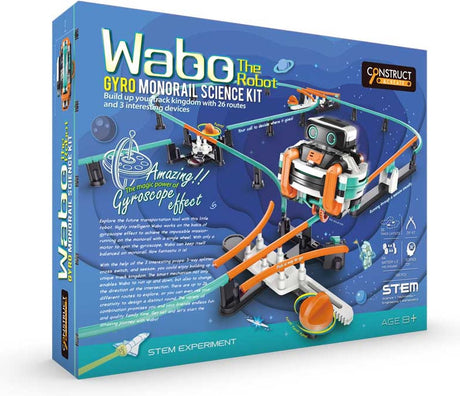Construct and create construct create wabo-bjorn the robot - experimenteerset - gyro monorail - 9.3x9.3x8.7cm - diy bouwpakket - stem speelgoed - 93484